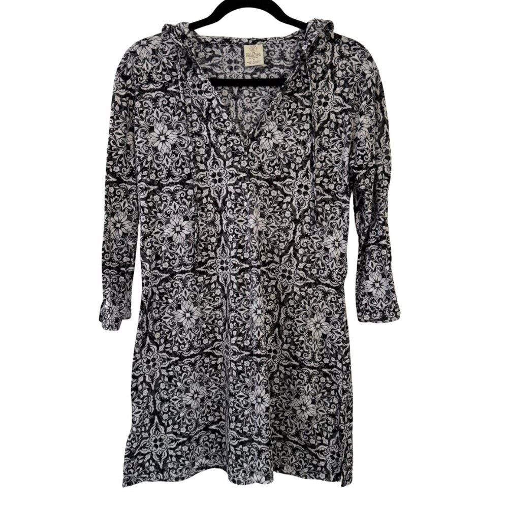 Balance Collection Black & White Hooded Cover Up Top Size Medium - Picture 6 of 6